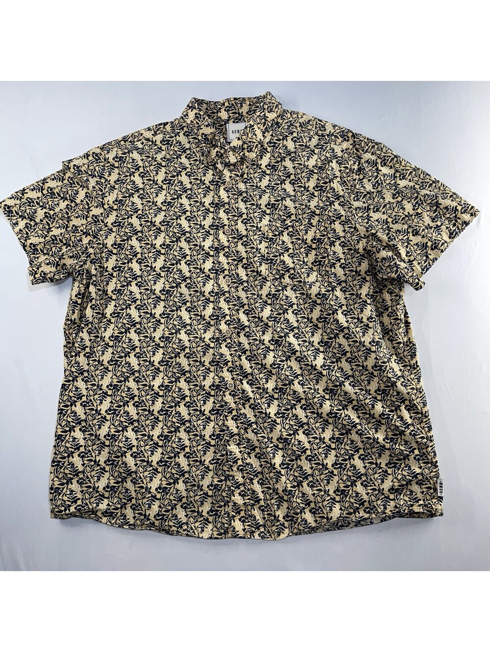 ROWM Top Men's XL Yellow Button Down Shirt Floral Preppy Casual S/S Hawaiian